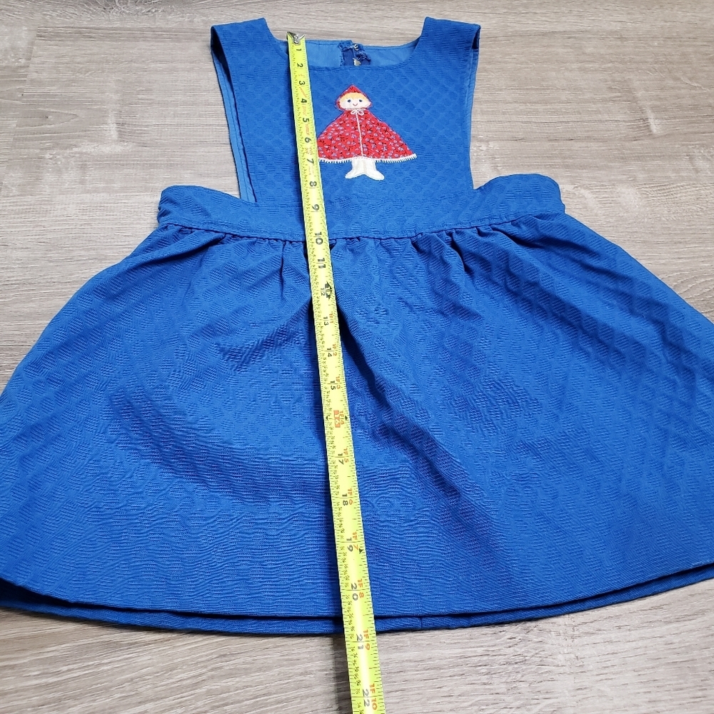 VINTAGE 1960s Pinafore Little Girl Applique Blue Jumper Dress Retro 3T - Picture 3 of 9